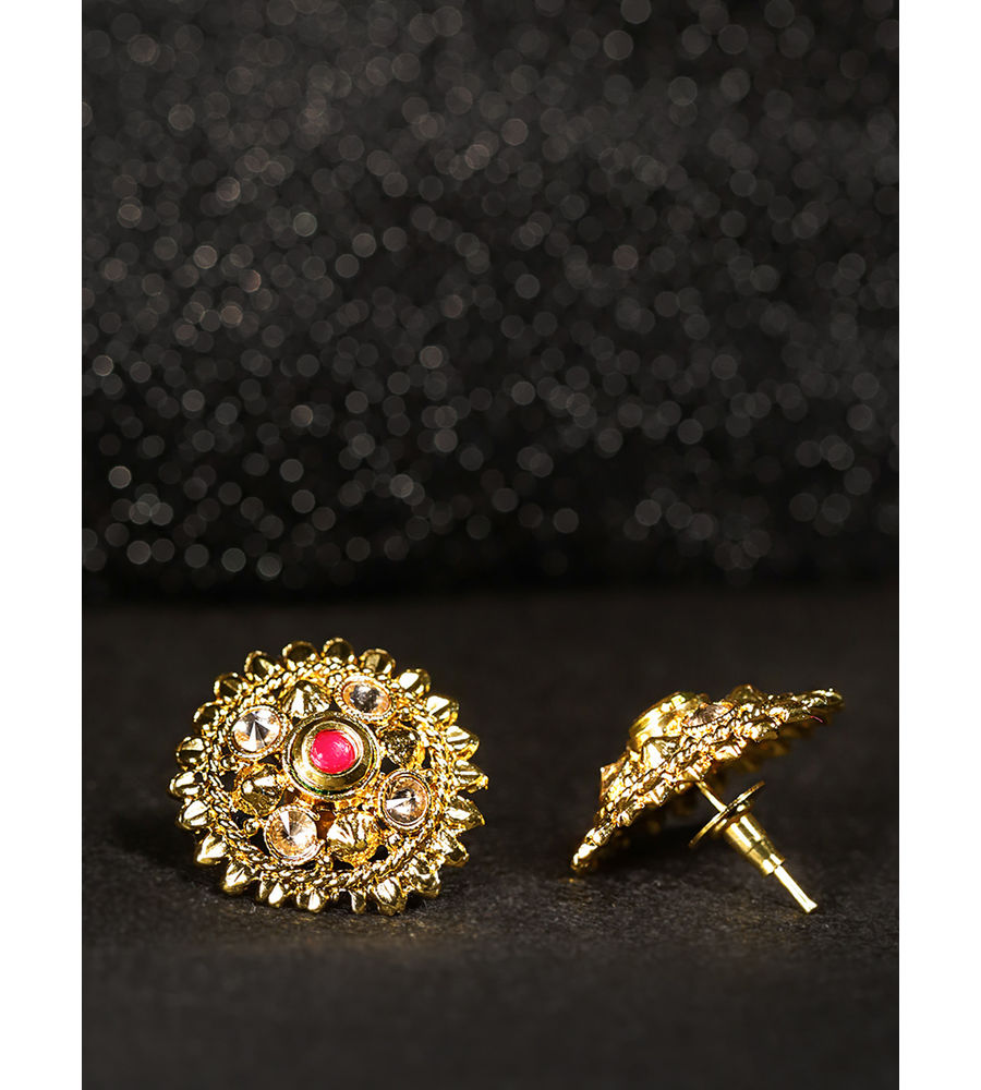 YouBella Red Gold-Plated Stone-Studded Circular Studs